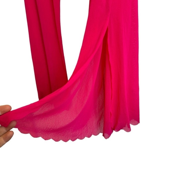 Cosabella Hot Pink Sheer Wide Leg Scalloped Hem Tie Front Pants, Size L - Picture 5 of 7